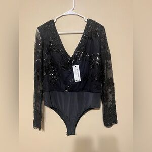 Elegant Black Sequin Bodysuit